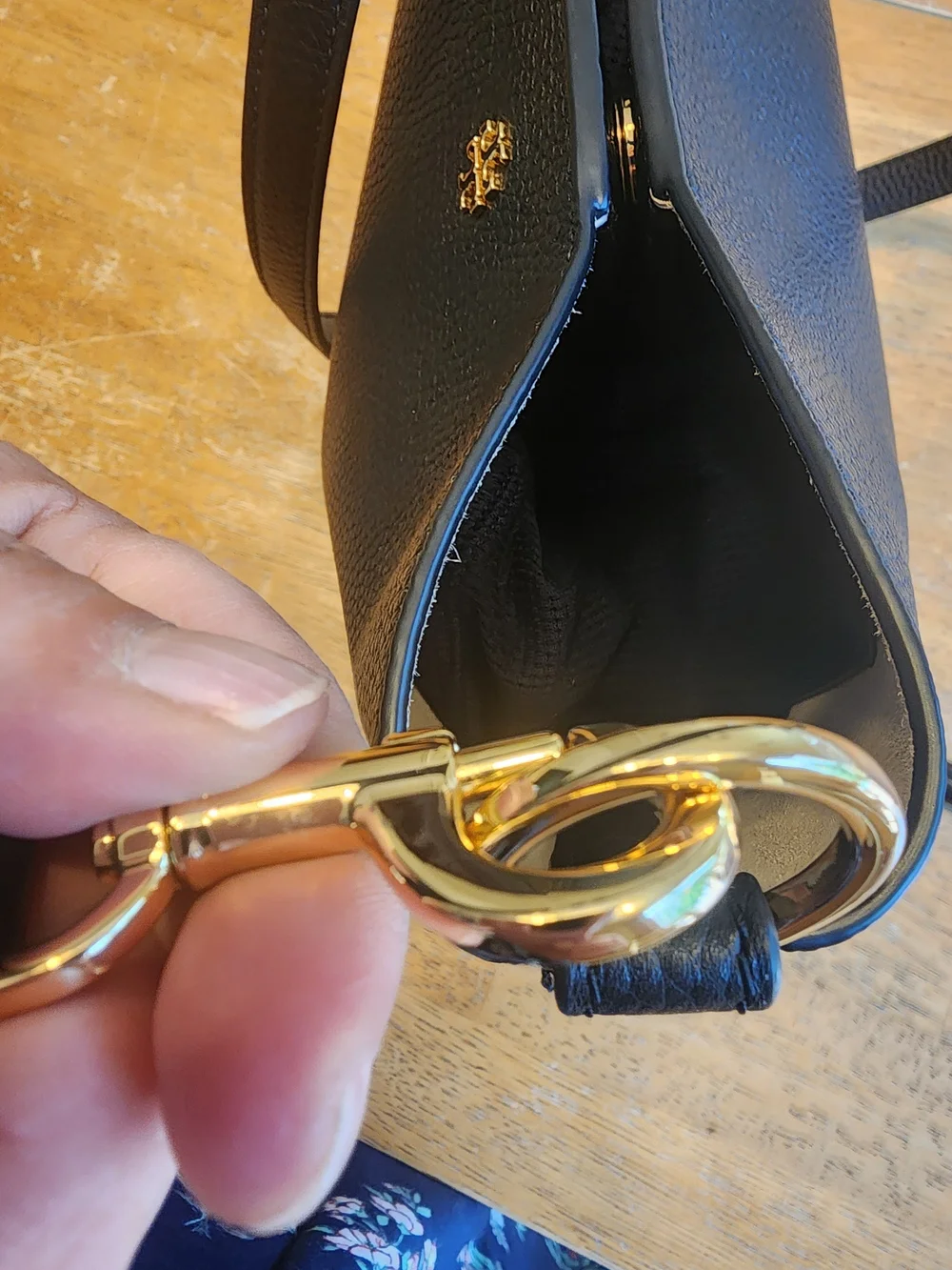 Tory Burch Black Pebbled Leather Bucket Shoulder Bag with Gold Logo